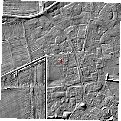 Shaded relief map of the ground around PE113GY, computed from Environment Agency LiDAR. The ground here sits at about 4 m above sea level and falls 7 m across the surrounding 800 m. Surface water reaching this point runs off ground lying to the south-west, 0.5 m higher.