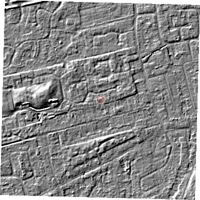 Shaded relief map of the ground around PE113GZ, computed from Environment Agency LiDAR. The ground here sits at about 3 m above sea level and falls 4 m across the surrounding 800 m. Surface water reaching this point runs off ground lying to the east-north-east, 1.2 m higher.