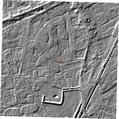 Shaded relief map of the ground around PE113HD, computed from Environment Agency LiDAR. The ground here sits at about 3 m above sea level and falls 6 m across the surrounding 800 m. Surface water reaching this point runs off ground lying to the south-south-east, 2.6 m higher.