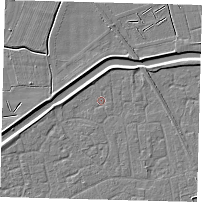 Shaded relief map of the ground around PE113HG, computed from Environment Agency LiDAR. The ground here sits at about 3 m above sea level and falls 5 m across the surrounding 800 m. Surface water reaching this point runs off ground lying to the north-north-east, 2.3 m higher.