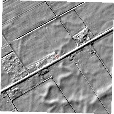 Shaded relief map of the ground around PE113HJ, computed from Environment Agency LiDAR. The ground here sits at about 2 m above sea level and falls 3 m across the surrounding 800 m. Surface water reaching this point runs off ground lying to the south, 0.9 m higher.