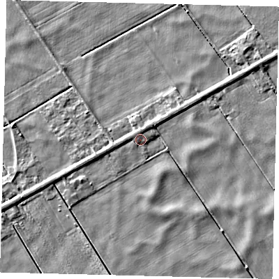 Shaded relief map of the ground around PE113HL, computed from Environment Agency LiDAR. The ground here sits at about 2 m above sea level and falls 3 m across the surrounding 800 m. Surface water reaching this point runs off ground lying to the north-west, 1.3 m higher.