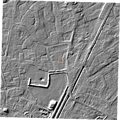 Shaded relief map of the ground around PE113HQ, computed from Environment Agency LiDAR. The ground here sits at about 3 m above sea level and falls 6 m across the surrounding 800 m. Surface water reaching this point runs off ground lying to the south-south-west, 2.3 m higher.