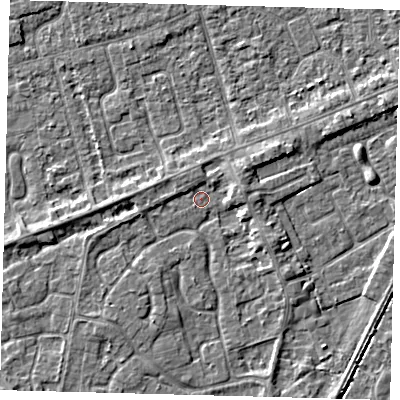 Shaded relief map of the ground around PE113HS, computed from Environment Agency LiDAR. The ground here sits at about 3 m above sea level and falls 3 m across the surrounding 800 m. Surface water reaching this point runs off ground lying to the east-north-east, 1.9 m higher.