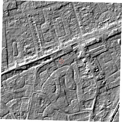 Shaded relief map of the ground around PE113HT, computed from Environment Agency LiDAR. The ground here sits at about 3 m above sea level and falls 3 m across the surrounding 800 m. Surface water reaching this point runs off ground lying to the north-north-west, 1.1 m higher.