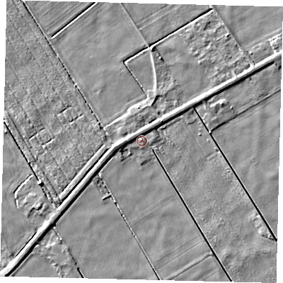 Shaded relief map of the ground around PE113HW, computed from Environment Agency LiDAR. The ground here sits at about 2 m above sea level and falls 4 m across the surrounding 800 m. Surface water reaching this point runs off ground lying to the north-north-east, 1.4 m higher.