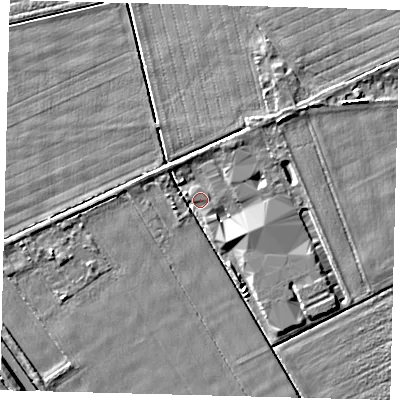 Shaded relief map of the ground around PE113JB, computed from Environment Agency LiDAR. The ground here sits at about 3 m above sea level and falls 5 m across the surrounding 800 m. Surface water reaching this point runs off ground lying to the north-north-east, 2.6 m higher.