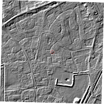 Shaded relief map of the ground around PE113JD, computed from Environment Agency LiDAR. The ground here sits at about 3 m above sea level and falls 6 m across the surrounding 800 m. Surface water reaching this point runs off ground lying to the south-east, 2.6 m higher.