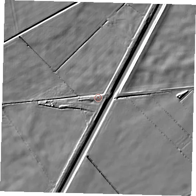 Shaded relief map of the ground around PE113JF, computed from Environment Agency LiDAR. The ground here sits at about 3 m above sea level and falls 5 m across the surrounding 800 m. Surface water reaching this point runs off ground lying to the north-east, 1.8 m higher.