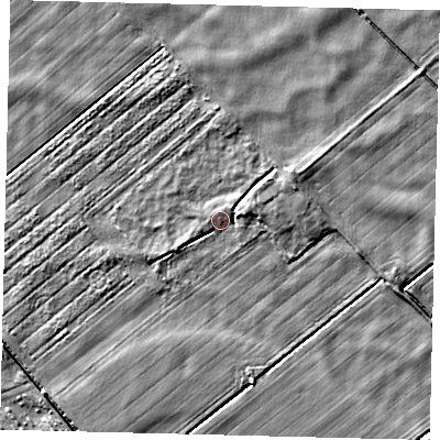 Shaded relief map of the ground around PE113JN, computed from Environment Agency LiDAR. The ground here sits at about 2 m above sea level and falls 3 m across the surrounding 800 m. Surface water reaching this point runs off ground lying to the east-north-east, 1.9 m higher.