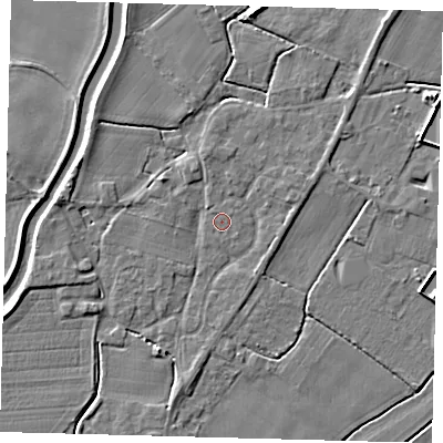 Shaded relief map of the ground around PE113JR, computed from Environment Agency LiDAR. The ground here sits at about 4 m above sea level and falls 4 m across the surrounding 800 m. The ground contributing surface water to this point lies to the north-east.