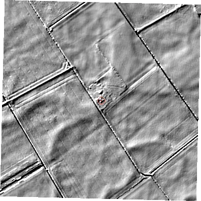 Shaded relief map of the ground around PE113JT, computed from Environment Agency LiDAR. The ground here sits at about 2 m above sea level and falls 3 m across the surrounding 800 m. Surface water reaching this point runs off ground lying to the north, 2.3 m higher.
