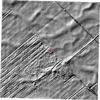 Shaded relief map of the ground around PE113JU, computed from Environment Agency LiDAR. The ground here sits at about 2 m above sea level and falls 3 m across the surrounding 800 m. Surface water reaching this point runs off ground lying to the north-north-east, 0.7 m higher.