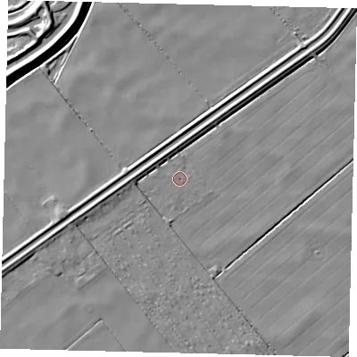 Shaded relief map of the ground around PE113JW, computed from Environment Agency LiDAR. The ground here sits at about 1 m above sea level and falls 7 m across the surrounding 800 m. Surface water reaching this point runs off ground lying to the north-west, 0.6 m higher.