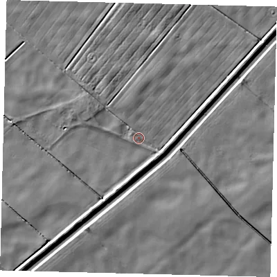 Shaded relief map of the ground around PE113JX, computed from Environment Agency LiDAR. The ground here sits at about 2 m above sea level and falls 5 m across the surrounding 800 m. Surface water reaching this point runs off ground lying to the south-south-west, 2.6 m higher.