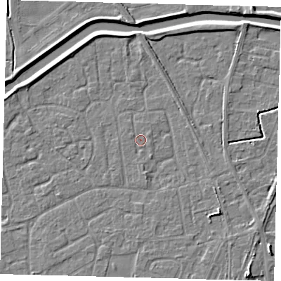 Shaded relief map of the ground around PE113LD, computed from Environment Agency LiDAR. The ground here sits at about 3 m above sea level and falls 5 m across the surrounding 800 m. Surface water reaching this point runs off ground lying to the east-north-east, 0.8 m higher.