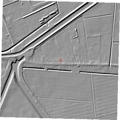 Shaded relief map of the ground around PE113LL, computed from Environment Agency LiDAR. The ground here sits at about 3 m above sea level and falls 5 m across the surrounding 800 m. Surface water reaching this point runs off ground lying to the south-south-west, 1.8 m higher.