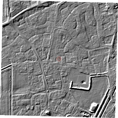 Shaded relief map of the ground around PE113LT, computed from Environment Agency LiDAR. The ground here sits at about 3 m above sea level and falls 6 m across the surrounding 800 m. Surface water reaching this point runs off ground lying to the east-south-east, 1.1 m higher.
