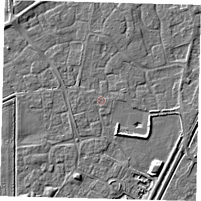 Shaded relief map of the ground around PE113LU, computed from Environment Agency LiDAR. The ground here sits at about 3 m above sea level and falls 6 m across the surrounding 800 m. Surface water reaching this point runs off ground lying to the west, 0.5 m higher.