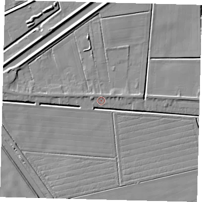 Shaded relief map of the ground around PE113LW, computed from Environment Agency LiDAR. The ground here sits at about 3 m above sea level and falls 5 m across the surrounding 800 m. Surface water reaching this point runs off ground lying to the north-north-west, 1.4 m higher.