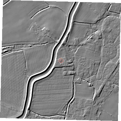 Shaded relief map of the ground around PE113LY, computed from Environment Agency LiDAR. The ground here sits at about 5 m above sea level and falls 4 m across the surrounding 800 m. Surface water reaching this point runs off ground lying to the south, 0.6 m higher.