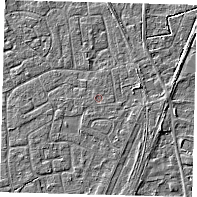 Shaded relief map of the ground around PE113PN, computed from Environment Agency LiDAR. The ground here sits at about 3 m above sea level and falls 5 m across the surrounding 800 m. The ground contributing surface water to this point lies to the west.