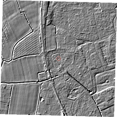 Shaded relief map of the ground around PE113PR, computed from Environment Agency LiDAR. The ground here sits at about 3 m above sea level and falls 4 m across the surrounding 800 m. Surface water reaching this point runs off ground lying to the west, 1.2 m higher.