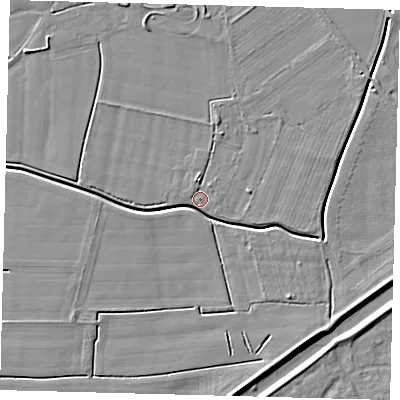 Shaded relief map of the ground around PE113PX, computed from Environment Agency LiDAR. The ground here sits at about 3 m above sea level and falls 4 m across the surrounding 800 m. Surface water reaching this point runs off ground lying to the north, 3.7 m higher.