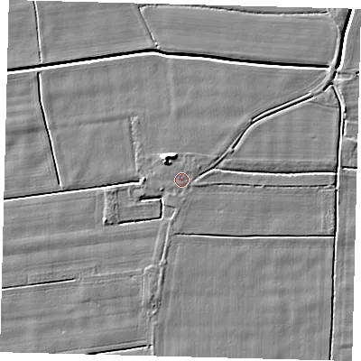 Shaded relief map of the ground around PE113PY, computed from Environment Agency LiDAR. The ground here sits at about 3 m above sea level and falls 6 m across the surrounding 800 m. The ground contributing surface water to this point lies to the north.