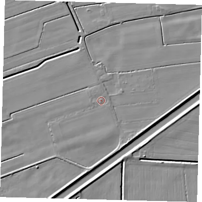 Shaded relief map of the ground around PE113PZ, computed from Environment Agency LiDAR. The ground here sits at about 4 m above sea level and falls 5 m across the surrounding 800 m. Surface water reaching this point runs off ground lying to the east, 0.8 m higher.