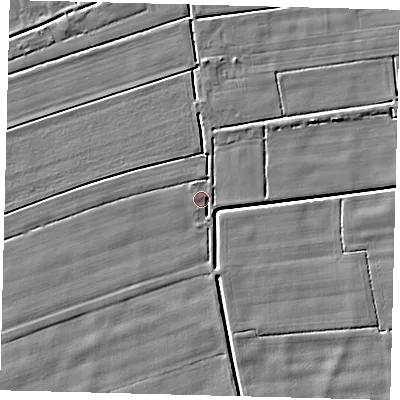 Shaded relief map of the ground around PE113QA, computed from Environment Agency LiDAR. The ground here sits at about 3 m above sea level and falls 4 m across the surrounding 800 m. Surface water reaching this point runs off ground lying to the west, 2.3 m higher.