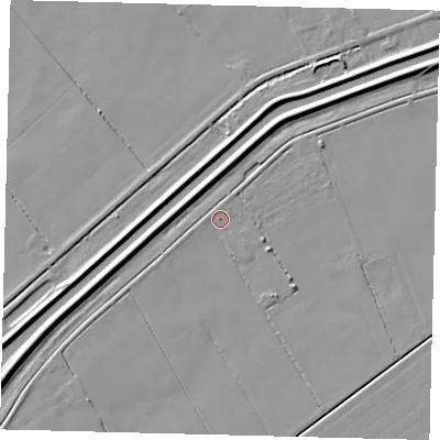 Shaded relief map of the ground around PE113QF, computed from Environment Agency LiDAR. The ground here sits at about 3 m above sea level and falls 5 m across the surrounding 800 m. Surface water reaching this point runs off ground lying to the west, 0.9 m higher.