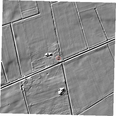 Shaded relief map of the ground around PE113QJ, computed from Environment Agency LiDAR. The ground here sits at about 3 m above sea level and falls 5 m across the surrounding 800 m. Surface water reaching this point runs off ground lying to the south-south-east, 1.0 m higher.