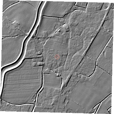 Shaded relief map of the ground around PE113QP, computed from Environment Agency LiDAR. The ground here sits at about 4 m above sea level and falls 4 m across the surrounding 800 m. The ground contributing surface water to this point lies to the east-south-east.