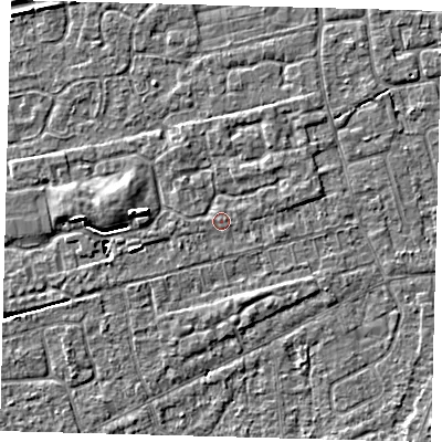 Shaded relief map of the ground around PE113QS, computed from Environment Agency LiDAR. The ground here sits at about 3 m above sea level and falls 4 m across the surrounding 800 m. Surface water reaching this point runs off ground lying to the east-north-east, 1.2 m higher.