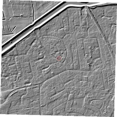 Shaded relief map of the ground around PE113QT, computed from Environment Agency LiDAR. The ground here sits at about 3 m above sea level and falls 4 m across the surrounding 800 m. Surface water reaching this point runs off ground lying to the north-north-east, 2.3 m higher.