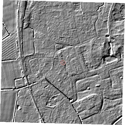 Shaded relief map of the ground around PE113RL, computed from Environment Agency LiDAR. The ground here sits at about 4 m above sea level and falls 4 m across the surrounding 800 m. Surface water reaching this point runs off ground lying to the north-west, 0.7 m higher.