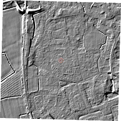 Shaded relief map of the ground around PE113RS, computed from Environment Agency LiDAR. The ground here sits at about 4 m above sea level and falls 9 m across the surrounding 800 m. The ground contributing surface water to this point lies to the south-south-east.
