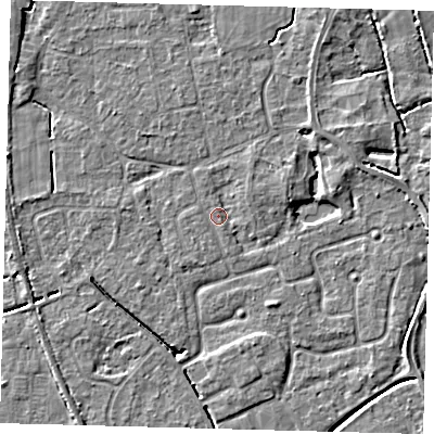 Shaded relief map of the ground around PE113RY, computed from Environment Agency LiDAR. The ground here sits at about 3 m above sea level and falls 4 m across the surrounding 800 m. Surface water reaching this point runs off ground lying to the west-north-west, 2.8 m higher.