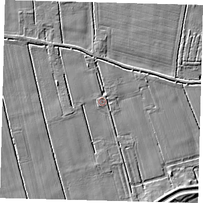 Shaded relief map of the ground around PE113SB, computed from Environment Agency LiDAR. The ground here sits at about 4 m above sea level and falls 5 m across the surrounding 800 m. Surface water reaching this point runs off ground lying to the north-west, 1.5 m higher.