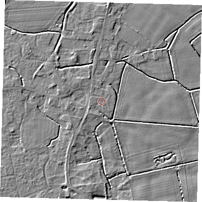 Shaded relief map of the ground around PE113SG, computed from Environment Agency LiDAR. The ground here sits at about 4 m above sea level and falls 3 m across the surrounding 800 m. Surface water reaching this point runs off ground lying to the west-north-west, 1.2 m higher.
