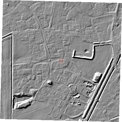 Shaded relief map of the ground around PE113SH, computed from Environment Agency LiDAR. The ground here sits at about 3 m above sea level and falls 9 m across the surrounding 800 m. Surface water reaching this point runs off ground lying to the east, 5.4 m higher.