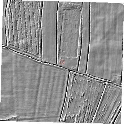 Shaded relief map of the ground around PE113SP, computed from Environment Agency LiDAR. The ground here sits at about 3 m above sea level and falls 3 m across the surrounding 800 m. The ground contributing surface water to this point lies to the north-north-west.