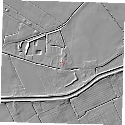 Shaded relief map of the ground around PE113SQ, computed from Environment Agency LiDAR. The ground here sits at about 5 m above sea level and falls 4 m across the surrounding 800 m. Surface water reaching this point runs off ground lying to the north-north-west, 1.5 m higher.