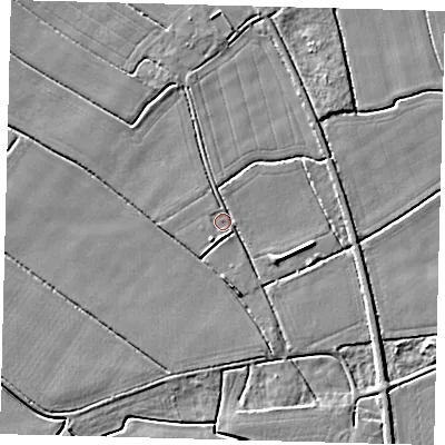 Shaded relief map of the ground around PE113SR, computed from Environment Agency LiDAR. The ground here sits at about 3 m above sea level and falls 4 m across the surrounding 800 m. Surface water reaching this point runs off ground lying to the north-north-west, 1.3 m higher.