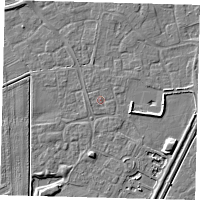 Shaded relief map of the ground around PE113SX, computed from Environment Agency LiDAR. The ground here sits at about 4 m above sea level and falls 6 m across the surrounding 800 m. Surface water reaching this point runs off ground lying to the west, 1.0 m higher.