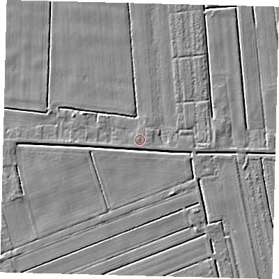 Shaded relief map of the ground around PE113TB, computed from Environment Agency LiDAR. The ground here sits at about 4 m above sea level and falls 4 m across the surrounding 800 m. The ground contributing surface water to this point lies to the east-south-east.