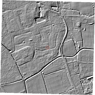 Shaded relief map of the ground around PE113TS, computed from Environment Agency LiDAR. The ground here sits at about 3 m above sea level and falls 4 m across the surrounding 800 m. Surface water reaching this point runs off ground lying to the west, 3.0 m higher.