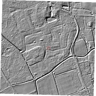 Shaded relief map of the ground around PE113TU, computed from Environment Agency LiDAR. The ground here sits at about 3 m above sea level and falls 4 m across the surrounding 800 m. Surface water reaching this point runs off ground lying to the west, 1.7 m higher.