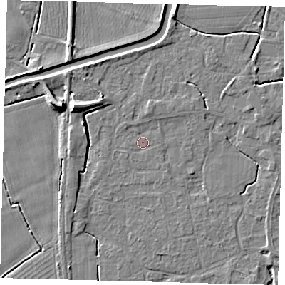 Shaded relief map of the ground around PE113TW, computed from Environment Agency LiDAR. The ground here sits at about 4 m above sea level and falls 8 m across the surrounding 800 m. Surface water reaching this point runs off ground lying to the north, 1.2 m higher.